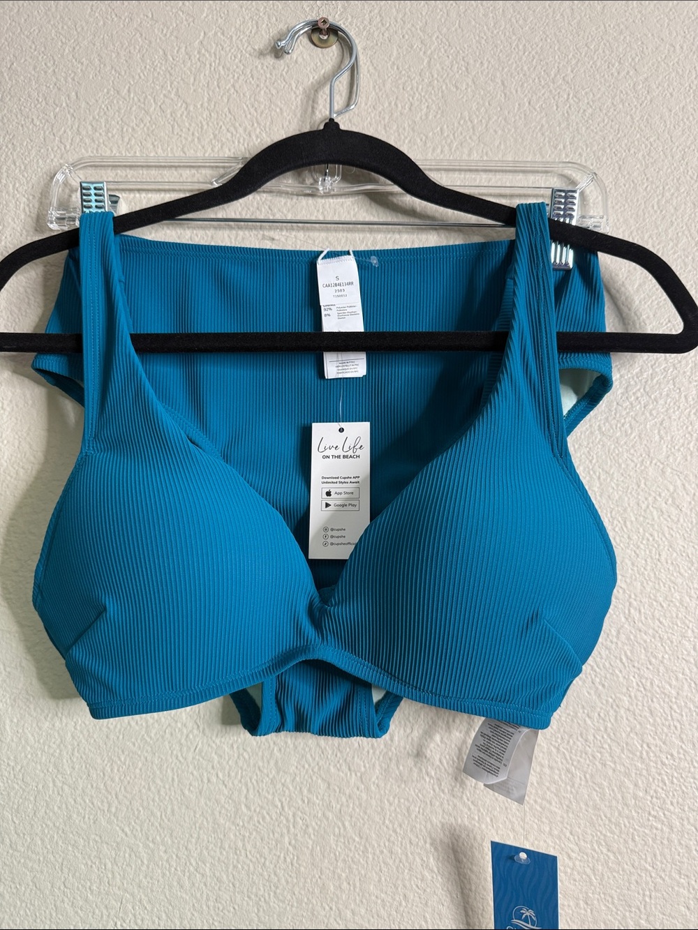 Cupshe bikini blue ribbed fabric small NWT